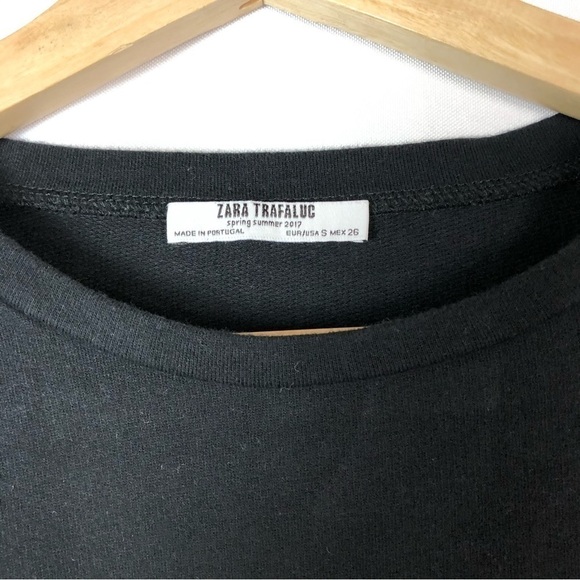 Zara Black Lace Up Side Cropped Long Sleeve Top S - Picture 3 of 3